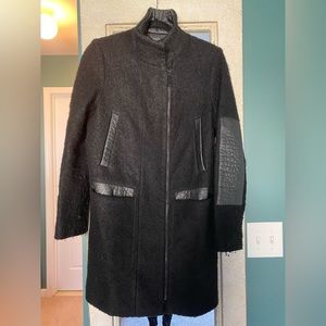 Black Vince Camuto pea coat with leather details